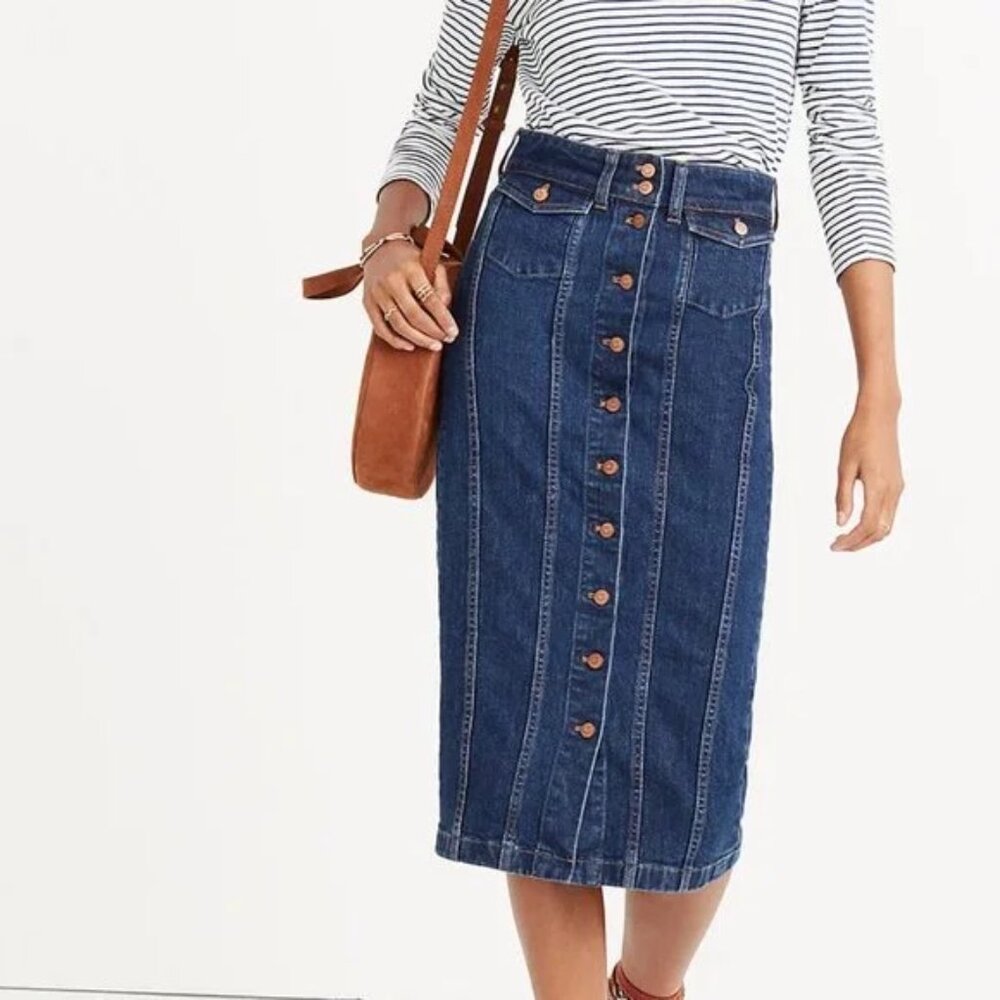 Madewell | Denim Seamed Button-Front Skirt (Size 28) - Picture 1 of 11